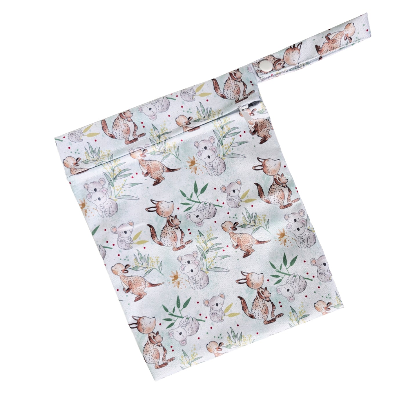 Žalsvas neperšlampamas maišelis 20x25 cm su kengūromis ir koalomis