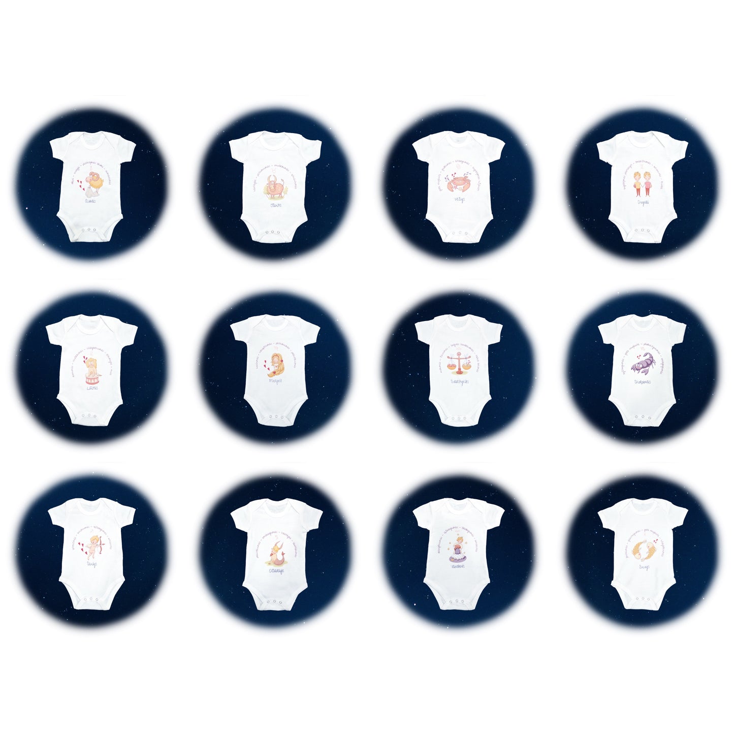 Baltas medvilninis smėlinukas su zodiako ženklu