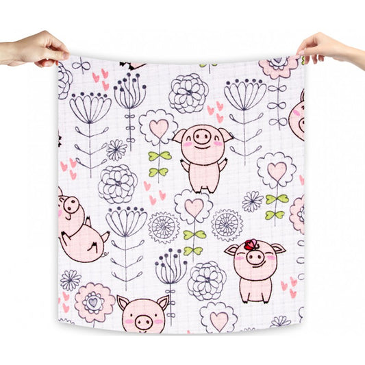 Medvilninių vystyklų rinkinys „Linksmieji paršeliai“ (60x80 cm)- 3 vnt.