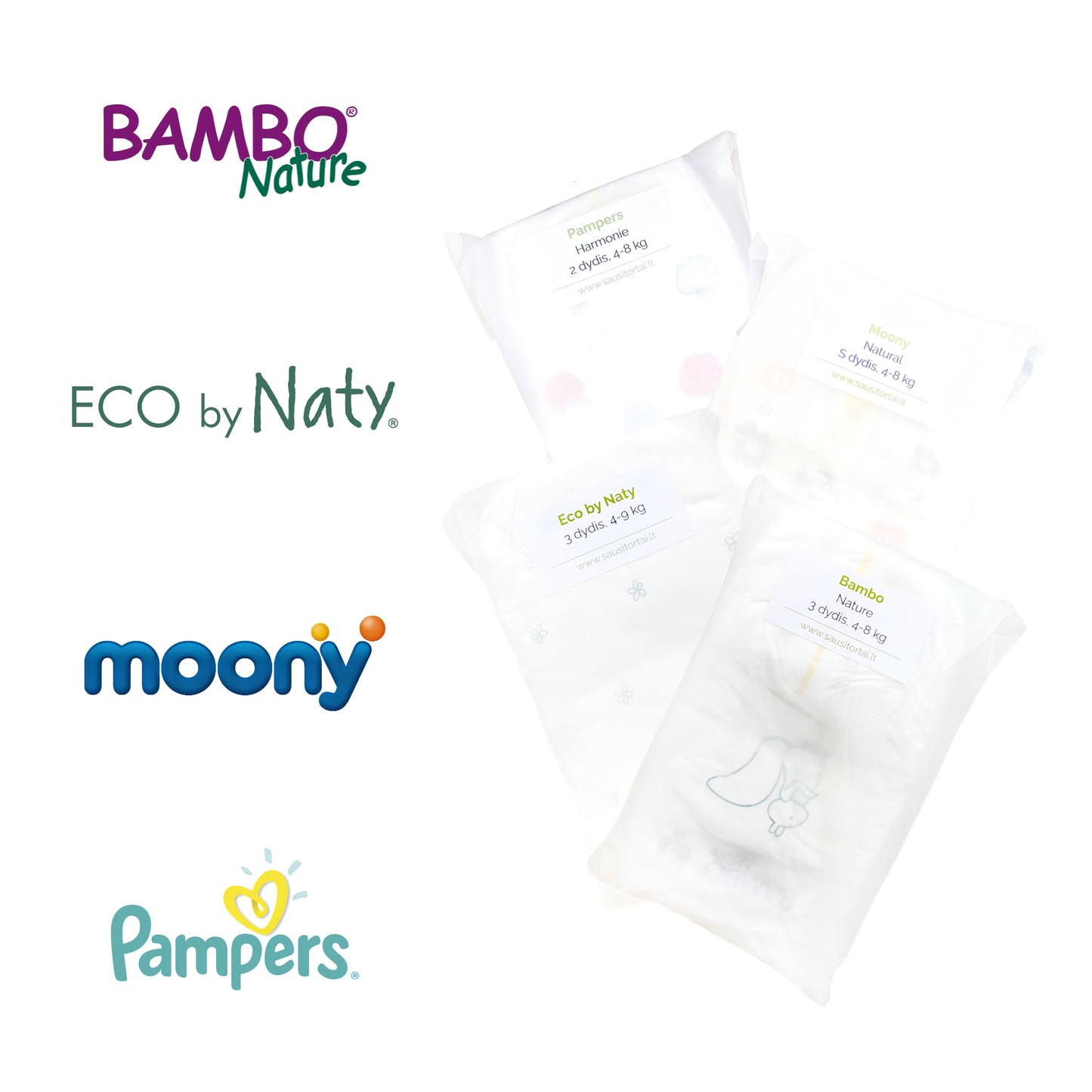 Bambo Nature, Eco by Naty, Moony Natural, Pampers Harmonie