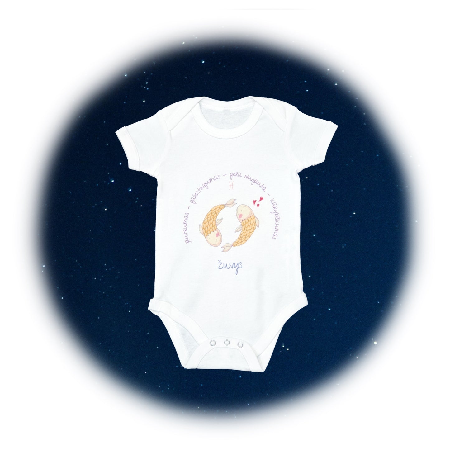 Baltas medvilninis smėlinukas su žuvų zodiako ženklu