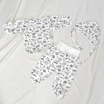 3 dalių medvilninis naujagimio kraitelis su išvirkščiomis siūlėmis