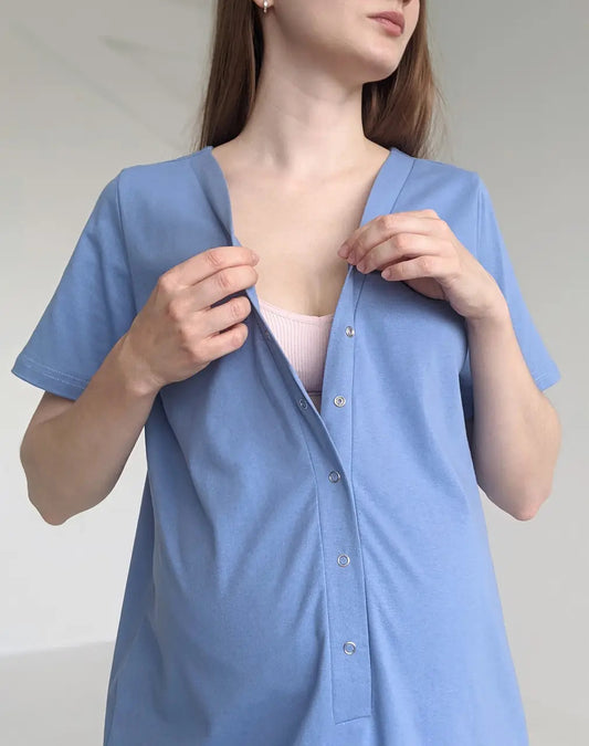 Atsegami naktiniai marškiniai gimdymui ir maitinimui (dangiška)