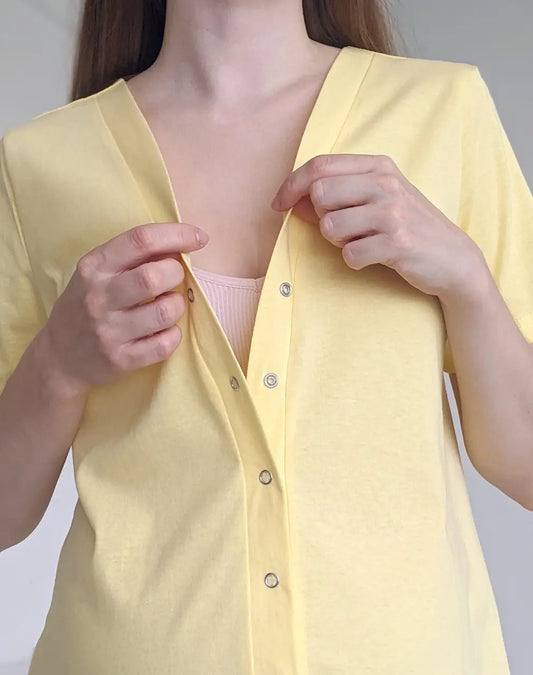 Atsegami naktiniai marškiniai gimdymui ir maitinimui (geltona)