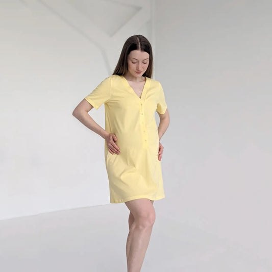 Atsegami naktiniai marškiniai gimdymui ir maitinimui (geltona)