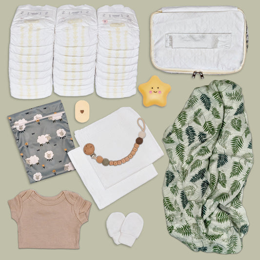 Skirtingų gamintojų sauskelnių rinkinys naujagimiui – Bambo Nature, Eco by Naty, Moony sauskelnės testavimui.