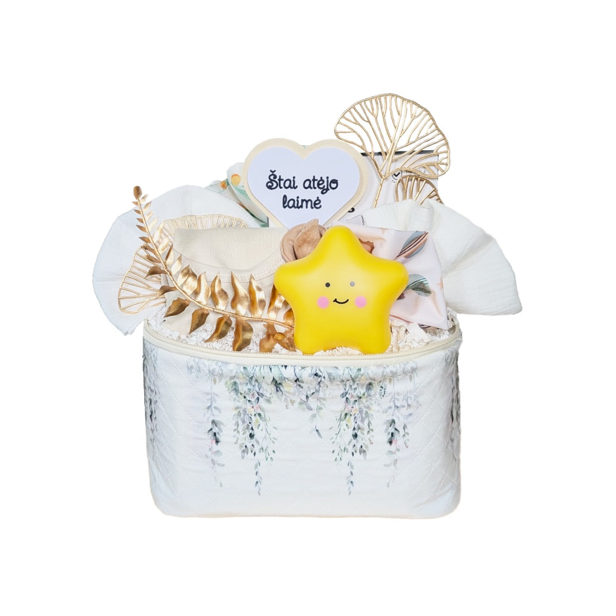 Naujagimio dovanų krepšelis "Štai atėjo laimė"