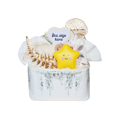 Naujagimio dovanų krepšelis "Štai atėjo laimė"