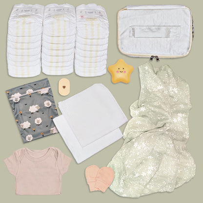8 skirtingų gamintojų sauskelnių rinkinys naujagimiui: Bambo Nature, Eco by Naty, Moony ir Pampers testavimui.