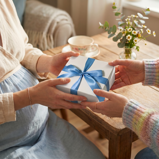 Dovana dėžutėje - pirštinaitės ir žaisliukas naujagimiui "Rankytės kaip uogytės - Šilauogės"
