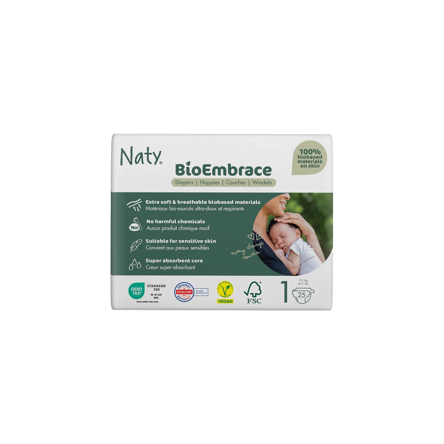 „Naty BioEmbrace“ sauskelnės (1 dydis, 2-5 kg, 25 vnt.)