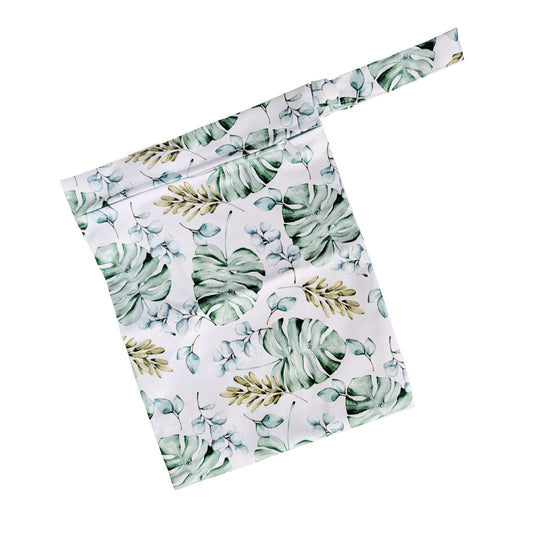 Baltas neperšlampamas maišelis 20x25 cm su lapais