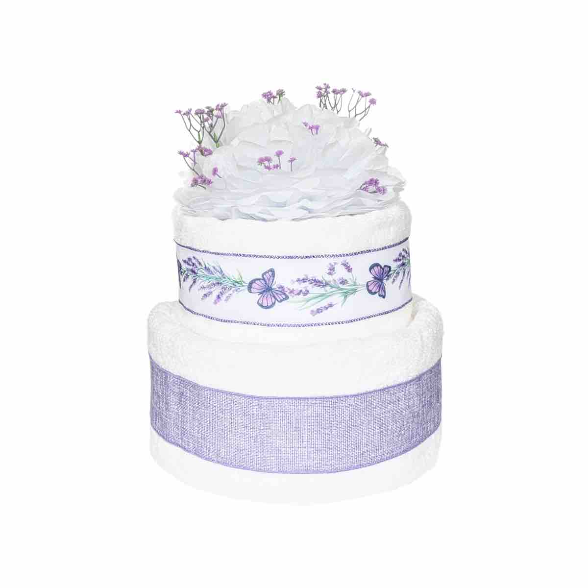 Sauskelnių tortas su rankšluosčiais „Levandų drugeliai“