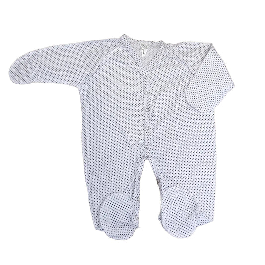 Baltas su juodais taškeliais medvilninis šliaužtinukas kūdikiui su išvirkščiomis siūlėmis